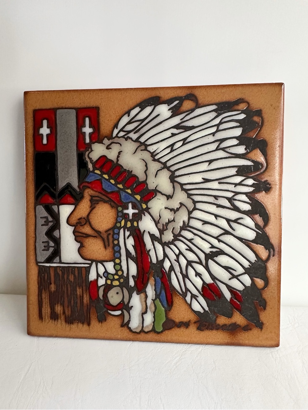 Vintage Cleo Teissedre Brown Ceramic Wall Art Tile Trivet